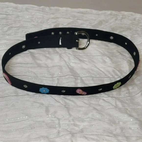 Beach Belt M Black canvas‎ w/ flip flops & flowers - Picture 4 of 5